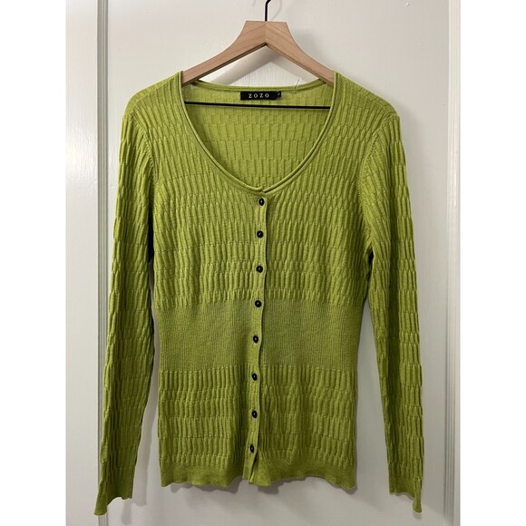 ZOZO Women's Green Cotton Modal Blend Button Front Cardigan Size L - Picture 1 of 6
